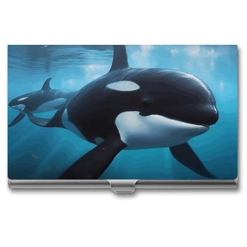 Business Card Holder Killer Whale Slim Business Card Case Professional Name Card Holders Purse Name Card Organizer Minimalist Pocket Card Cases for Men Women
