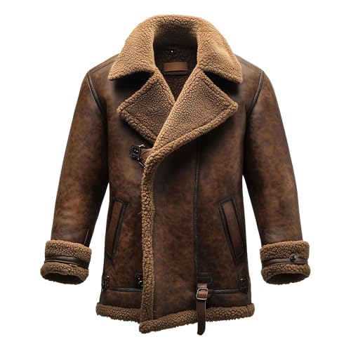 The Next Shearling Brown Leather Coat Genuine Sheepskin Fur Leather B3 Bomber Leather Coat Modern Aviator Jacket For Men