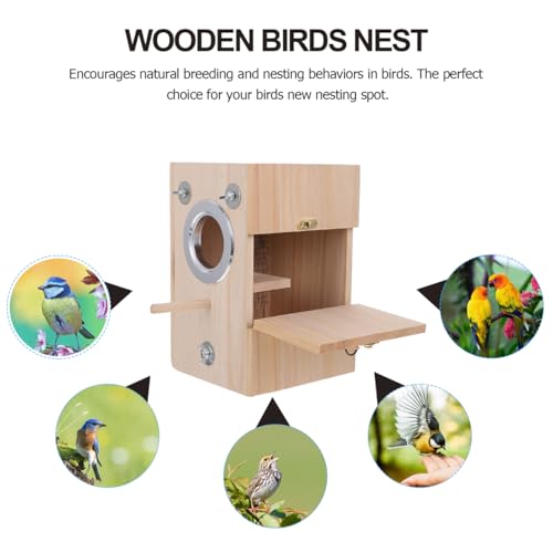 Image of POPETPOP Bird Breeding Box Wooden Nesting Box for Parakeets Bird Nest House for Cage Use Natural Parrot Mating House with Divided Interior 9.05 X 5.90 X 5.90 in