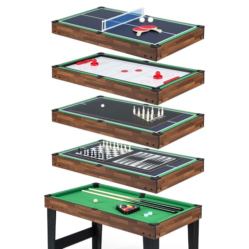 DREAMADE Table Multi-Jeux 10 en 1, Table de Jeu avec Baby-Foot, Air Hockey, Billard, Ping Pong, Shuffleboard, Bowling, Échecs, Dames, Backgammon, Design...