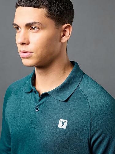 Image of TECHNOSPORT Mens Slim Fit Self-Design Full Sleeve Polo T-Shirt with Double Cool, SPF50+ Proerties for Gym, Workout and Regular Use