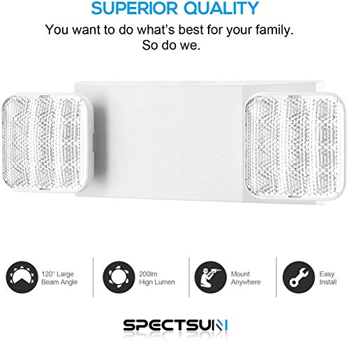 Image of SPECTSUN 12 Pack LED Emergency Lighting Fixture with 2 LED Heads and Hardwired Adjustable White Color Commercial Emergency Lights with Battery Backup for Power Failure