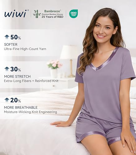 Image of WiWi Viscose from Bamboo Pajamas Set for Women Super Soft Short Sleeve Cooling Summer Plus Size Pjs Sets Sleepwear S-4X