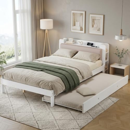 Sweiko Lit en Bois 120x200 cm avec Lit Gigogne 90x190 cm, Prise USB, Type-C
