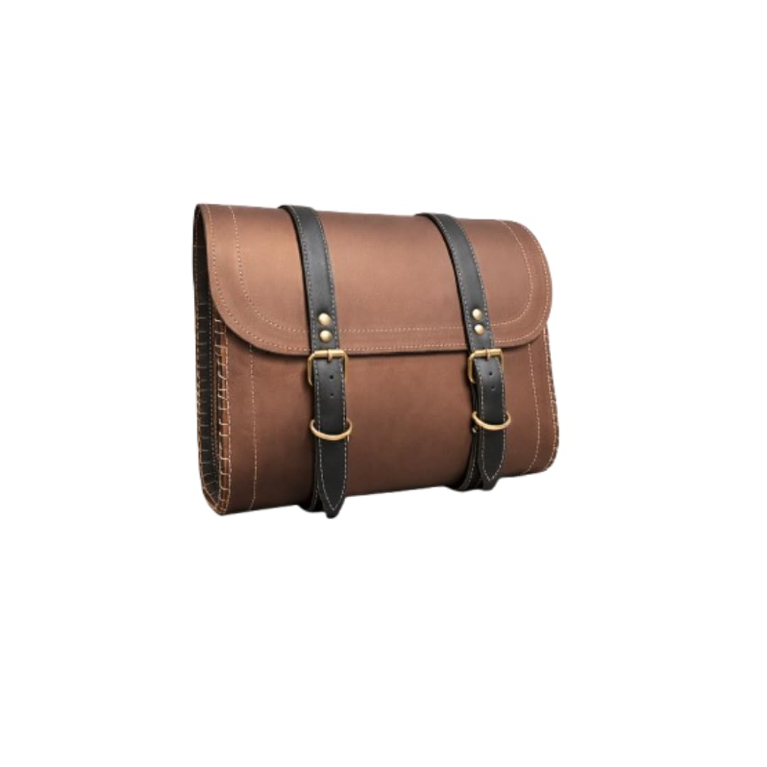 Universal Motorcycle Side Bag with Belt, Faux Leather Saddle Bag for All Bikes, Water Resistant, Easy Installation (Brown) Bullet-image-33