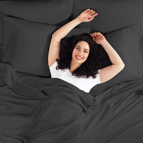 Image of BEVI - Home Premium Solid Plain Double Bedsheet Without Pillow Cover 300 TC Microfiber for Double Bed | Size (90 inch x 95 inch) Slate Black