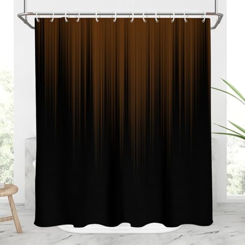 Image of AAtter Brown and Black Shower Curtain, Modern Ombre, 60x72 Inch, 12 Hooks | Abstract Striped Polyester Fabric, Dark Masculine Style, Moody Design, Gradient Bathroom Decor for Men
