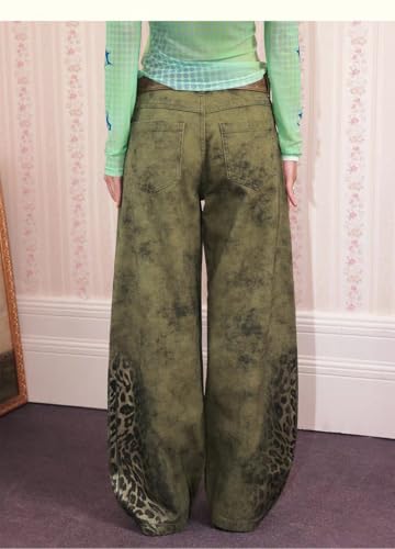 Unisex Y2k Vintage Distressed Gradient Leopard Print Wide Leg Jeans Hiphop Streetwear Grunge Loose Casual Denim Pants3