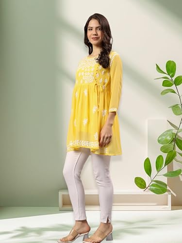 Image of Seva Chikan Hand Embroidered Lucknowi Chikankari Angarkha Georgette Top with Slip for Women SCL4041