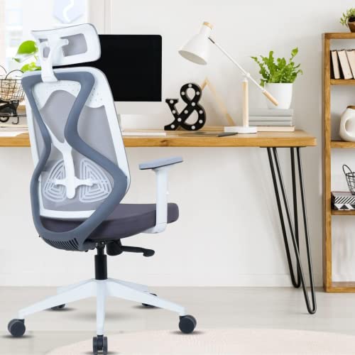 Image of ErgoLab Glider Eco Office Chair | 3 Year Warranty | High Back Ergonomic Mesh Chair for Office Work at Home, Revolving Computer Chair Cushion Seat and Adjustable Height and 1D Armrests - White Grey