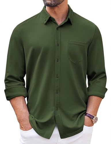 COOFANDY Button Down Shirt Men Casual Long Sleeve Untucked Shirts for Men Stretch Dress Shirt with Pocket Army Green COOFANDY Button Down Shirt Men Casual Long Sleeve Untucked Shirts for Men Stretch Dress Shirt with Pocket Army Green