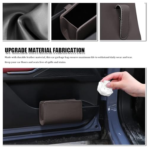Image of Car Trash Can, Car Garbage Can, Waterproof Litter Auto Trash Can for Travelling, Auto Interior Accessories Foldable Hanging Mini Cars Storage Bag Container Universal Fit Most Cars (Brown)