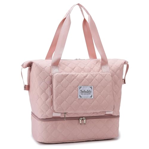 Large Capacity Travel Duffle Bag Sports Gym Yoga Tote Weekend Overnight Bag And Luggage Organiser(Pink A)3