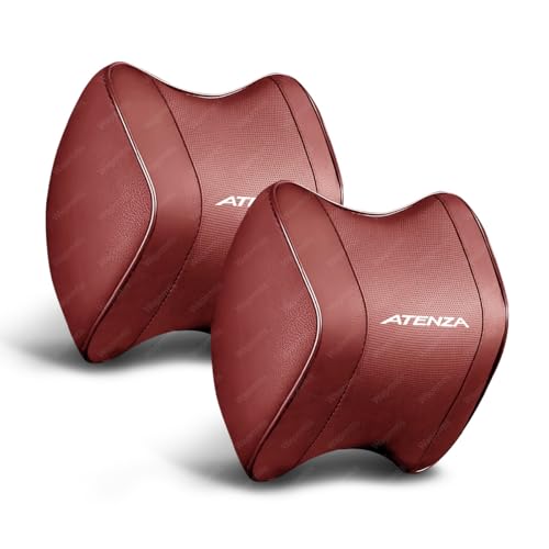 マツダ ATENZA 車用ネックピロー ATENZA 車用ヘッドレスト & 腰クッション セット5Dメモリーフォーム人体工学設計長距離運転・通勤・オフィス・旅行対応通気性パンチングレザー(ネックピロー 2個,レッド)