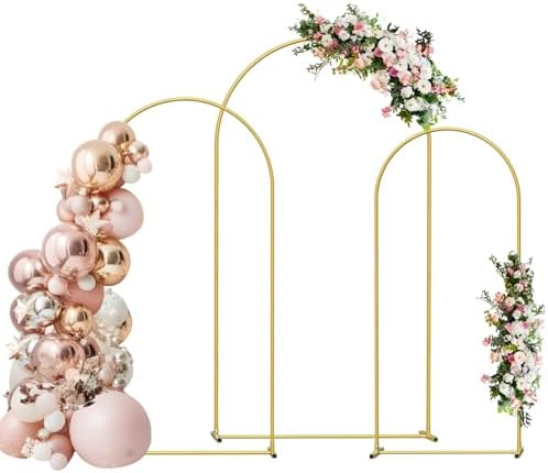 Arch Backdrop Stand, Set of 3 Metal Arch Stand Wedding Arch Frame 7.3FT, 6.6FT, 6FT Balloon Arch for Birthday Party Baby Shower Wedding Graduation Ceremony Decoration,Gold