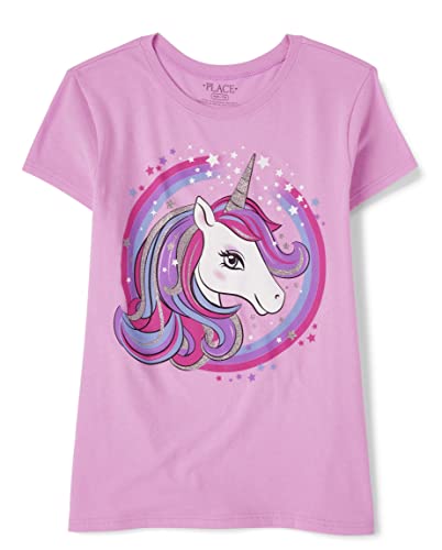 The Children's Place Girls Short Sleeve Graphic T-Shirt, Pink Unicorn, 7-8 US