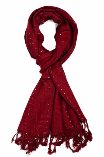 Image of Solid Sequin Stole with Tassels for Women & Men - Soft Lightweight Rayon Fabric | Available in 10+ Colours | 70 x 180 cm