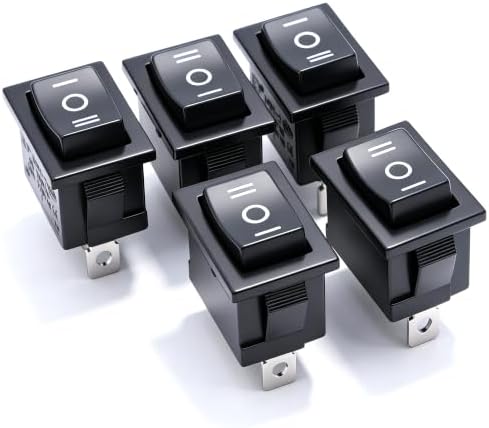 mxuteuk 5Pcs Momentary Rocker Switch Switch Power Snap-In Spdt Ac 250V 6A 125V 10A, Use For Car Auto Boat Appliances Mxu1-2-123 3 Pin Black(On)-Off-(On)