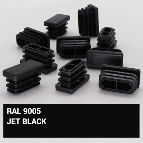 Image of (Pack of 10) Rectangular Plastic Plugs 19 /32 inch x 1-3 /16 inch (15 x 30 mm), Matt Tube Inserts, Fence Post Caps, Jet Black RAL 9005