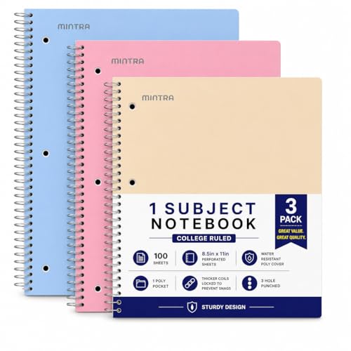 Carnets à spirales lignés Mintra Office lot de 3 cahiers 1 sujet rose jaune bleu