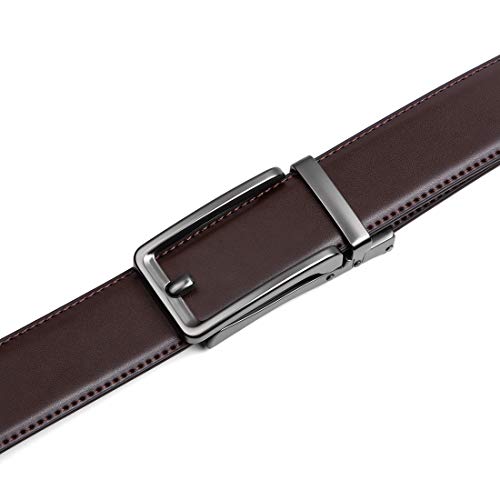 Image of Founders & C Men's Ratchet Comfort Click Belt -1 3 /8 Leather Dress Belt | Slide Buckle,No Holes Micro-adjustment,Trim to Fit,Pairs with Suits,Chinos,or Casual Jeans,Gift Box