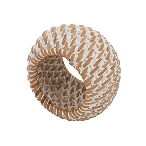Saro Lifestyle Avignon Collection Woven Rattan Napkin Ring (Set of 4), White