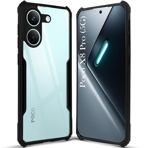 Image of Jkobi Hybrid Back Cover Case for Poco X8 Pro (Shockproof with Polycarbonate Clear Panel | Professional Black)