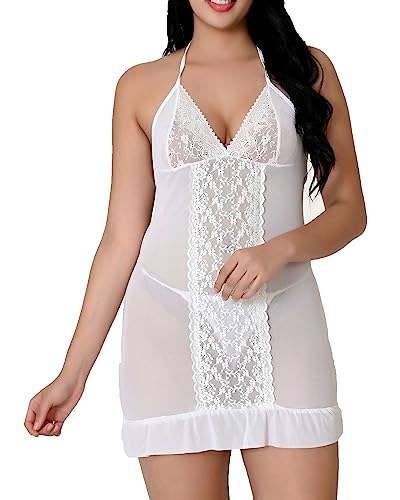 Image of Love Maker Net Above Knee Women Babydoll Floral Solid Nightwear S-3XL