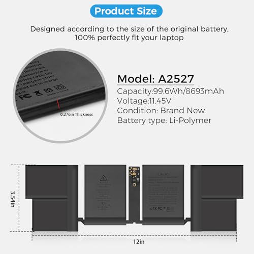 Image of A2485 Battery,A2527 Replacement Battery for MacBook Pro 16 inch (Late 2021) Battery A2485 EMC3651 (Upgraded High Performance 11.45V 99.6Wh 8693mAh)