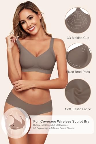 Image of HORISUN Wireless Bras for Women Soft Comfortable No Underwire T Shirt Bra Seamless Full Coverage Bras with Support