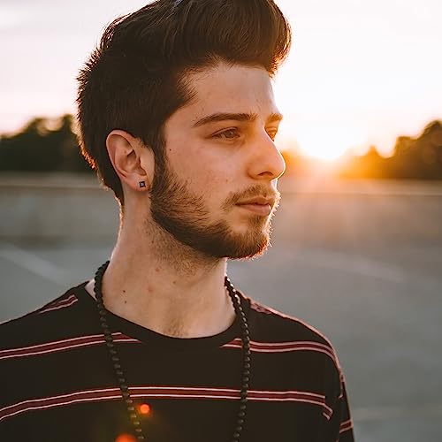 ORAZIO Black Silver Earrings for Men,Stainless Steel Cubic Zirconia Earrings 20G Mens Earrings Hypoallergenic CZ Earrings Studs Trendy Square Earring Studs Set 4-8MM4