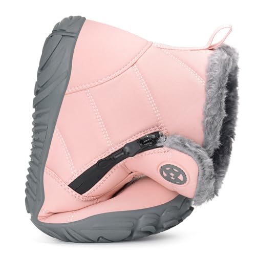Image of Hsyooes Mens Womens Barefoot Boots Winter Shoes Snow Boots Wide Width Outdoor Slip on Sneakers Warm Fur Lined Ankle Booties with Zip,40 Light Pink