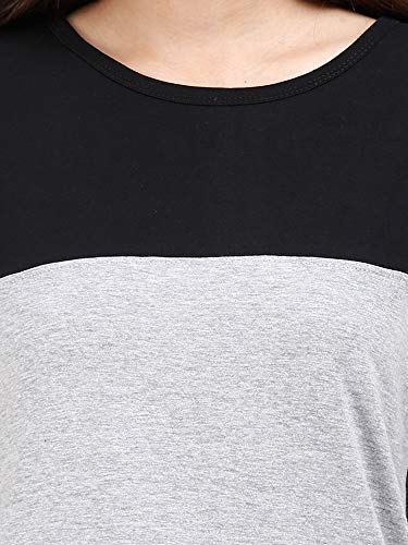 Image of FLEXIMAA Women's Cotton Round Neck Color Block Half Sleeve Long Top