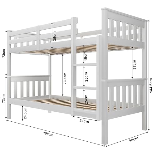 Blisswood Double Bunk Bed, 3ft Single Bed Frame with Ladder, Extra Strong & Durable, Wooden Kids bunk beds, Twin Sleeper for Kids, Children, Adults, Double Bed Frame With Under Bed Storage (White)