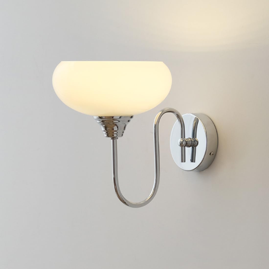 TCHAUSGZUS Glass Wall Sconces Vintage Mount Light with Milky Shade Chrome Finish Mid Century Sconce Lighting for Bedroom Living Room Dining Hallway