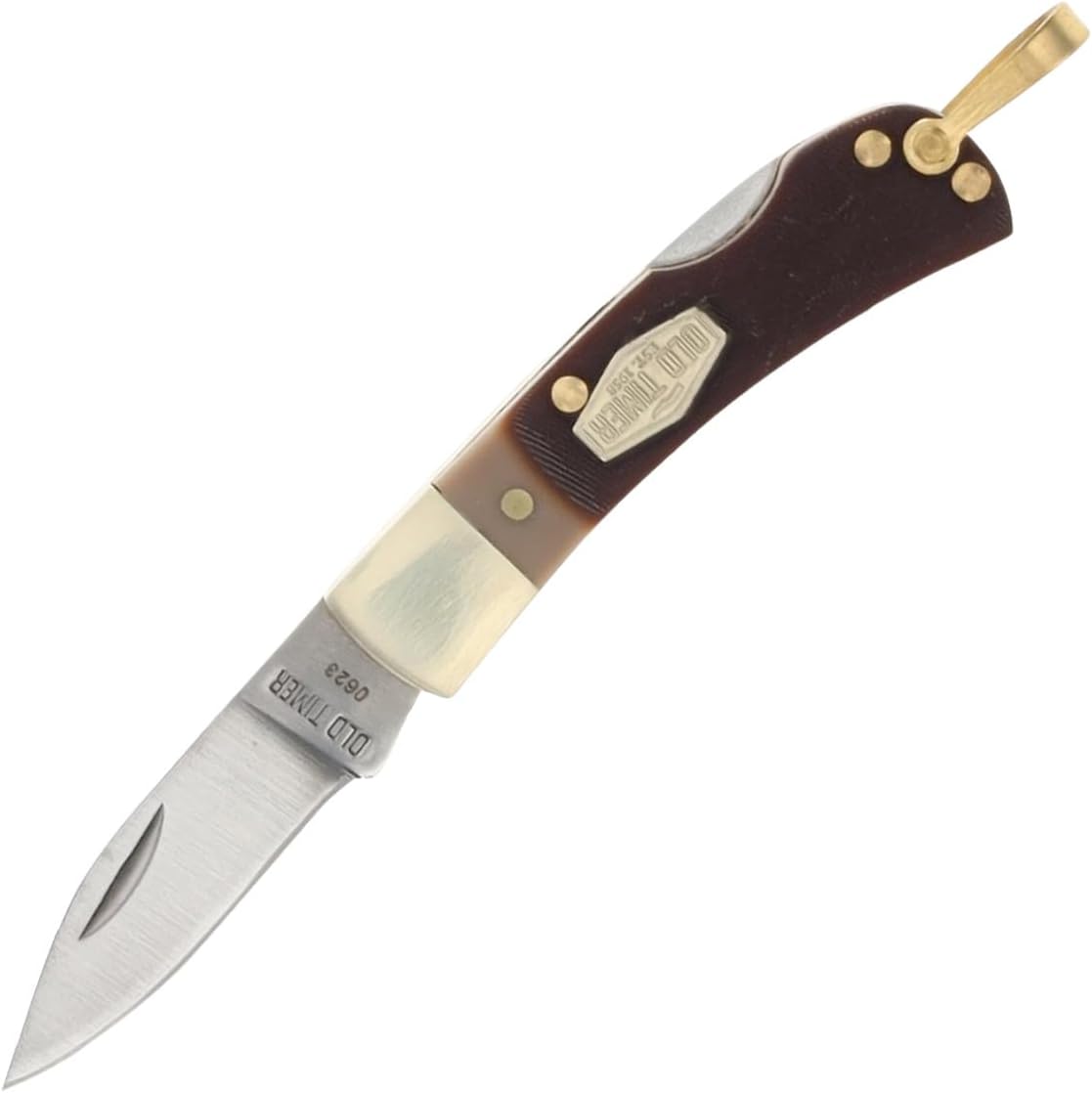 Old Timer 1227067 Sharpfinger & Folder Knife Set Gift Tin – Brown Sawcut Delrin Handle, Stainless Steel Blades – Classic Outdoors & Collectible Knife Duo