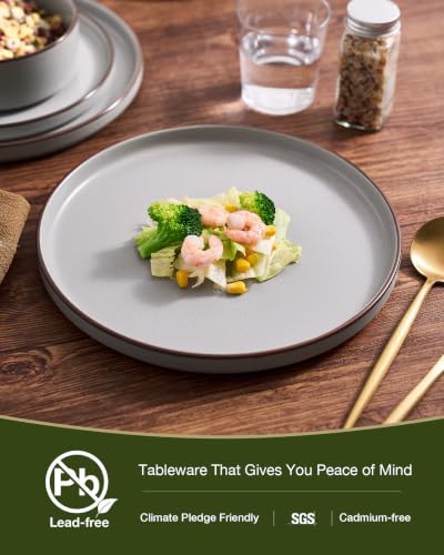 Image of Famiware Nebula Ridge 24-Piece Dinnerware Set with Pasta Bowls, Light Gray