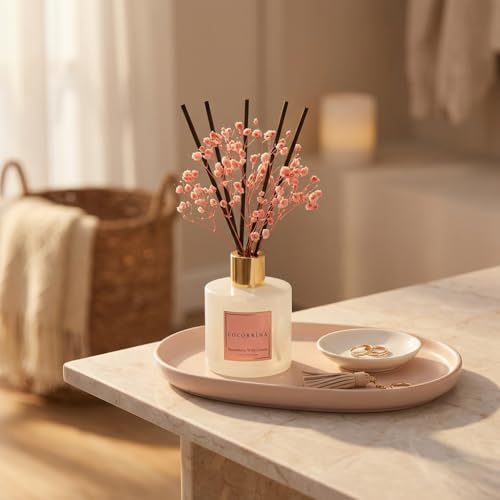 Image of COCORRINA Reed Diffuser - Strawberry with Cream 6.7 fl oz Reed Diffuser with Sticks, Home Bedrrom Bathroom Shelf Decor