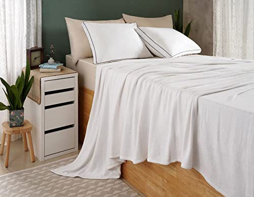 White Blanket, Queen Blankets For Bed, Cotton Blanket, Full Size Throw Blanket, Premium Fall Blanket For All Seasons, Lightweight Blankets For Bedding, Soft Throw Blanket - (90" X 90"), White #TOP1