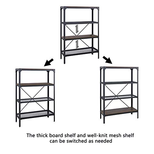 FIVEGIVEN Bookshelf 4 Tier Wood and Metal Book Shelves Industrial Storage Shelf Rustic Bookcase Sturdy Espresso,31.5L x11.8W x47.8H - Thumbnail 3