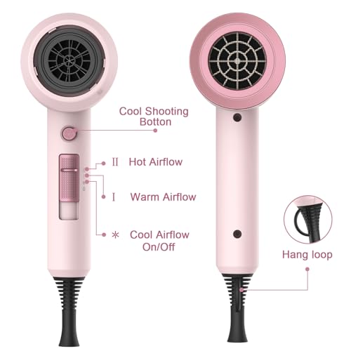 Image of Slopehill Professional Ionic Hair Dryer, Powerful 1800W Fast Drying Low Noise Blow Dryer with 2 Concentrator Nozzle 1 Diffuser Attachments for Home Salon Travel (Pottery Pink and Rose Gold)