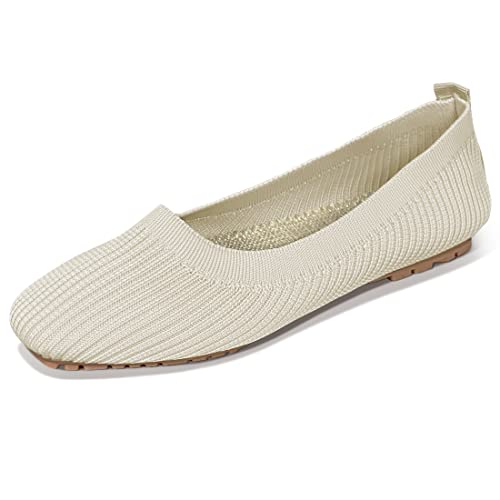 Husmeu Women's Casual Flats for Women Mesh Comfortable Slip on Dressy Flats Shoes Square Toe Classic Cute Ballet Flats Shoes