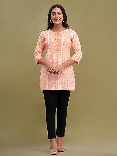 Image of feranoid Women Cotton Printed Short Kurti | Short Kurti for Women | Printed Cotton Kurti