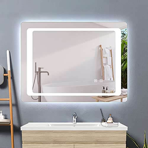 800x40x600mm Espejo LED baño con Parche de Calor,Función IP44,Interruptor Doble(LED/Antiniebla).Espejo de Maquillaje con LED 6000k Blanco Brillo,Bajo Consumo eléctrico Cover