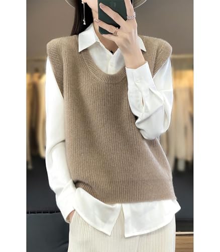 Women's O-Neck Knit Sweater Vest Merino Wool Sleeveless Thick Pullover Vest Short Tops2