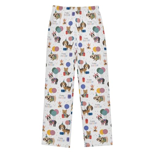ZZXXB Happy Birthday Bulldog Boys Long Pants Soft Trousers Elastic Waist Kids Lounge Bottoms with Pockets S-XL