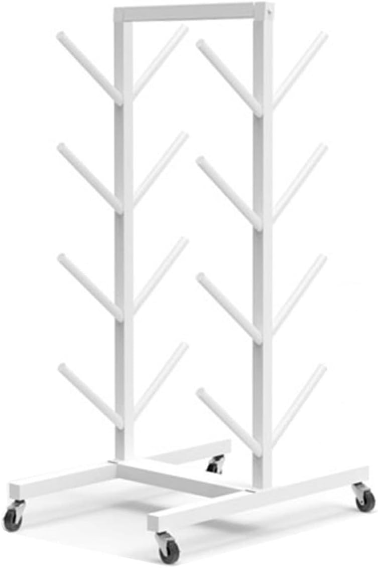 Snowboard Storage Rack，Large Rolling Yoga Mat Rack, Metal Foam Roller Storage Holder with Wheels, Home Gym Sports Equipment Organizer, Easy to Install/White/4 Tier