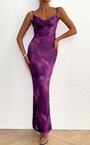 Image of PRETTYGARDEN Women's 2026 Summer Floral Spaghetti Strap Maxi Dress Stretch Sexy Bodycon Dress Backless Slip Long Dresses
