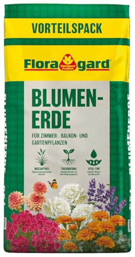Floragard Blumenerde 65 L – hochwertige Universalerde mit Ton & Langzeitdünger – lockere, nährstoffspeichernde Struktur für kräftiges Wachstum von Zimmerpflanzen, Balkonpflanzen & Gartenpflanzen