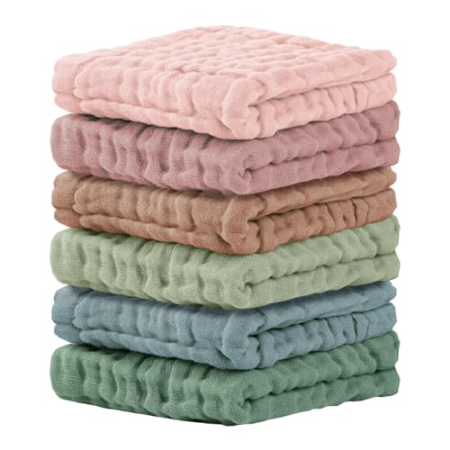 Image of Cuddle Campus Baby Washcloths 6 Packs, Muslin Washcloths Baby,Cotton Burp Cloths, Extra Absorbent and Soft Wash Clothes for Newborns, 12x12 Inches
